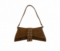 Brown Suede Eyelet Shoulder Bag