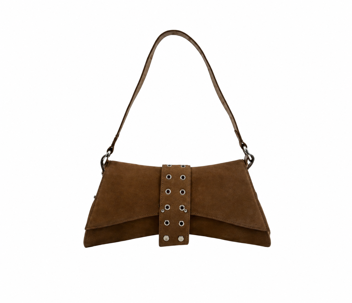 Brown Suede Eyelet Shoulder Bag